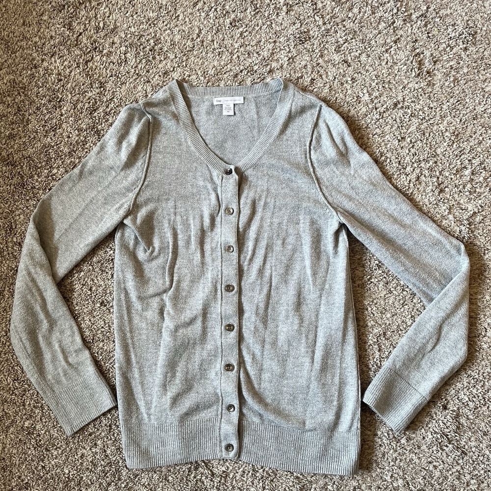 Gap Cardigan Sweater Womens XS Gray Cotton Cashmere V Neck Button Pockets